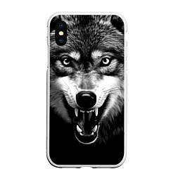Чехол iPhone XS Max матовый Агрессивный атакующий волк, цвет: 3D-белый
