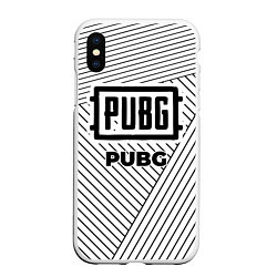 Чехол iPhone XS Max матовый Символ PUBG на светлом фоне с полосами, цвет: 3D-белый