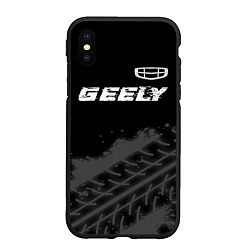 Чехол iPhone XS Max матовый Geely speed на темном фоне со следами шин: символ