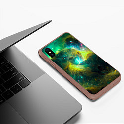 Чехол iPhone XS Max матовый Небула в космосе в зеленых тонах - нейронная сеть, цвет: 3D-коричневый — фото 2