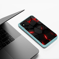 Чехол iPhone XS Max матовый Плиты с красной подсветкой, цвет: 3D-мятный — фото 2
