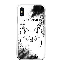 Чехол iPhone XS Max матовый Joy Division рок кот на светлом фоне, цвет: 3D-белый