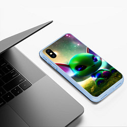 Чехол iPhone XS Max матовый Крошка инопланетянин, цвет: 3D-голубой — фото 2