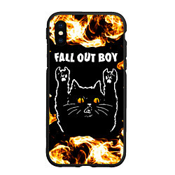 Чехол iPhone XS Max матовый Fall Out Boy рок кот и огонь, цвет: 3D-черный