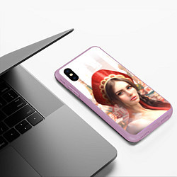 Чехол iPhone XS Max матовый Девушка в кокошнике с косой - кремль, цвет: 3D-сиреневый — фото 2