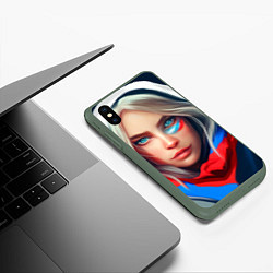 Чехол iPhone XS Max матовый Девушка с голубыми глазами в флаге, цвет: 3D-темно-зеленый — фото 2