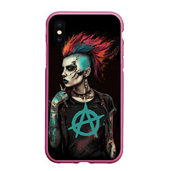 Чехол iPhone XS Max матовый Анархия девушка панк, цвет: 3D-малиновый
