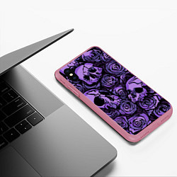 Чехол iPhone XS Max матовый Узор Розы и Черепа, цвет: 3D-малиновый — фото 2