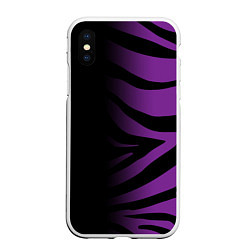 Чехол iPhone XS Max матовый Фиолетовый с черными полосками зебры, цвет: 3D-белый