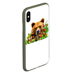 Чехол iPhone XS Max матовый Медведь, цвет: 3D-темно-зеленый — фото 2