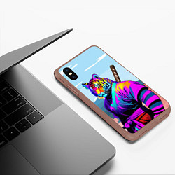 Чехол iPhone XS Max матовый Тигр-самурай - Япония, цвет: 3D-коричневый — фото 2