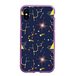 Чехол iPhone XS Max матовый Созвездия, цвет: 3D-фиолетовый