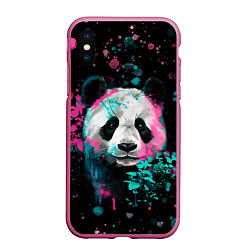 Чехол iPhone XS Max матовый Панда в розовом и голубом - нейронная сеть, цвет: 3D-малиновый