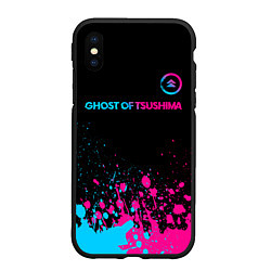 Чехол iPhone XS Max матовый Ghost of Tsushima - neon gradient: символ сверху