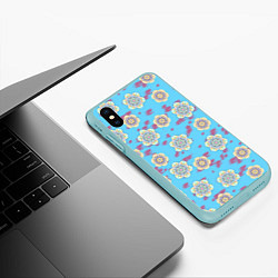 Чехол iPhone XS Max матовый Мандала орнамент на пятнах, цвет: 3D-мятный — фото 2