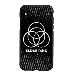 Чехол iPhone XS Max матовый Elden Ring с потертостями на темном фоне, цвет: 3D-черный