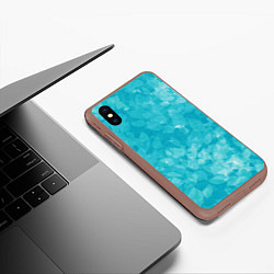 Чехол iPhone XS Max матовый Листья стилизация текстура сине-голубой, цвет: 3D-коричневый — фото 2