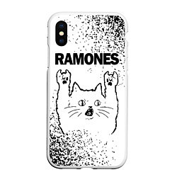 Чехол iPhone XS Max матовый Ramones рок кот на светлом фоне