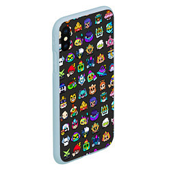 Чехол iPhone XS Max матовый Значки на скины Бравл Старс Brawl Черный фон Пины, цвет: 3D-голубой — фото 2