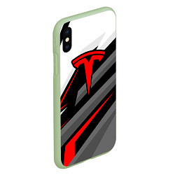 Чехол iPhone XS Max матовый Tesla - красная линия, цвет: 3D-салатовый — фото 2