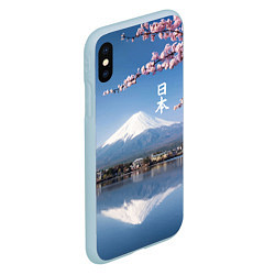 Чехол iPhone XS Max матовый Цветущая сакура на фоне Фудзиямы - Япония, цвет: 3D-голубой — фото 2
