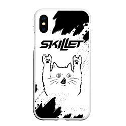 Чехол iPhone XS Max матовый Skillet рок кот на светлом фоне