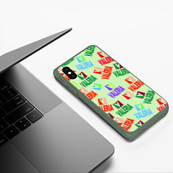 Чехол iPhone XS Max матовый Валерия - разноцветный текст, цвет: 3D-темно-зеленый — фото 2