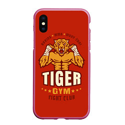 Чехол iPhone XS Max матовый Tiger - боец, цвет: 3D-малиновый