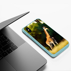 Чехол iPhone XS Max матовый Жираф на фоне деревьев, цвет: 3D-мятный — фото 2