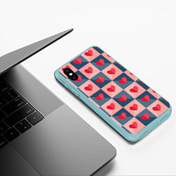 Чехол iPhone XS Max матовый Pettern hearts, цвет: 3D-мятный — фото 2