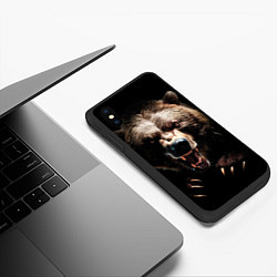 Чехол iPhone XS Max матовый Бурый агрессивный медведь, цвет: 3D-черный — фото 2