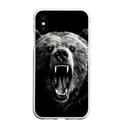 Чехол iPhone XS Max матовый Агрессивный таежный медведь, цвет: 3D-белый