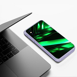 Чехол iPhone XS Max матовый Зеленая неоновая абстракция, цвет: 3D-светло-сиреневый — фото 2