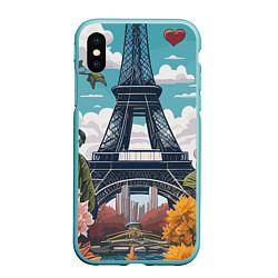 Чехол iPhone XS Max матовый Эйфелева башня в цветах