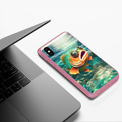 Чехол iPhone XS Max матовый Рыба карп, цвет: 3D-малиновый — фото 2