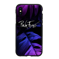 Чехол iPhone XS Max матовый Pink Floyd neon monstera, цвет: 3D-черный