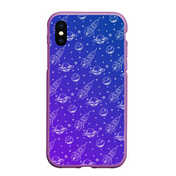 Чехол iPhone XS Max матовый Ракеты и планеты, цвет: 3D-фиолетовый