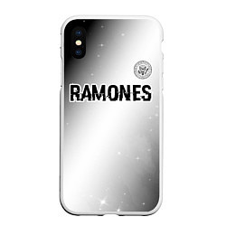 Чехол iPhone XS Max матовый Ramones glitch на светлом фоне: символ сверху