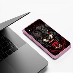 Чехол iPhone XS Max матовый Злой серый волк, цвет: 3D-розовый — фото 2