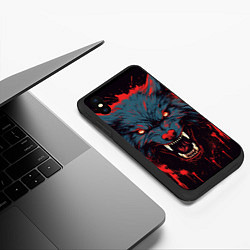 Чехол iPhone XS Max матовый Red blue wolf, цвет: 3D-черный — фото 2