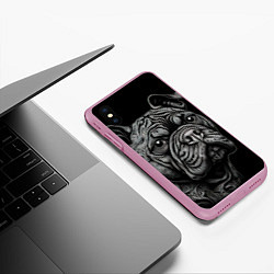 Чехол iPhone XS Max матовый Бульдог стиль тату, цвет: 3D-розовый — фото 2