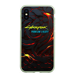 Чехол iPhone XS Max матовый Cyberpunk 2077 phantom liberty fire, цвет: 3D-салатовый