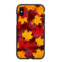 Чехол iPhone XS Max матовый Кленовые листья паттерном, цвет: 3D-черный