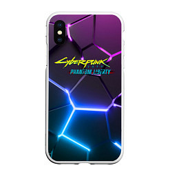 Чехол iPhone XS Max матовый Cyberpunk 2077 phantom liberty neon, цвет: 3D-белый