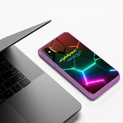 Чехол iPhone XS Max матовый Cyberpunk 2077 phantom liberty logo neon, цвет: 3D-фиолетовый — фото 2