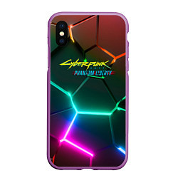 Чехол iPhone XS Max матовый Cyberpunk 2077 phantom liberty logo neon, цвет: 3D-фиолетовый