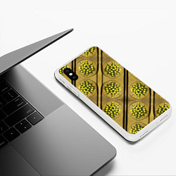 Чехол iPhone XS Max матовый Лютики-цветочки деревянная текстура, цвет: 3D-белый — фото 2