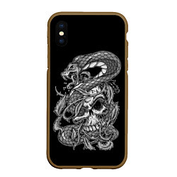 Чехол iPhone XS Max матовый Cobra and skull, цвет: 3D-коричневый