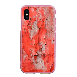 Чехол iPhone XS Max матовый Красные и серые трещины, цвет: 3D-розовый