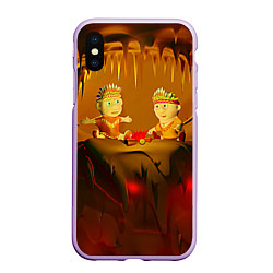 Чехол iPhone XS Max матовый Два индейца у костра в пещере, цвет: 3D-сиреневый